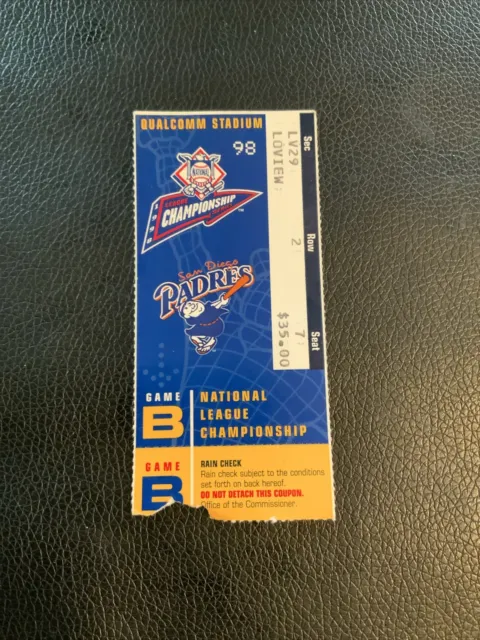 1998 NLCS Playoffs Ticket Game B San Diego Padres vs Atlanta Braves  #75