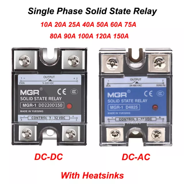 Solid State Relay Module Single Phase SSR 10A -150A DC-DC DC-AC Heatsinks