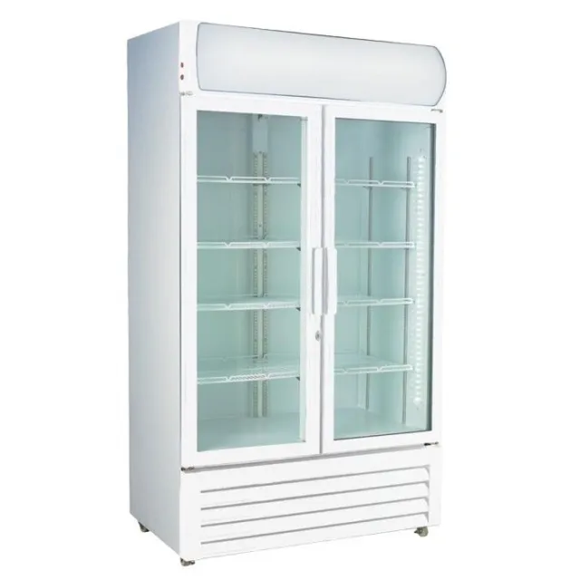 2 Door 1000L Commercial Upright Glass Drinks Display & Storage Fridge
