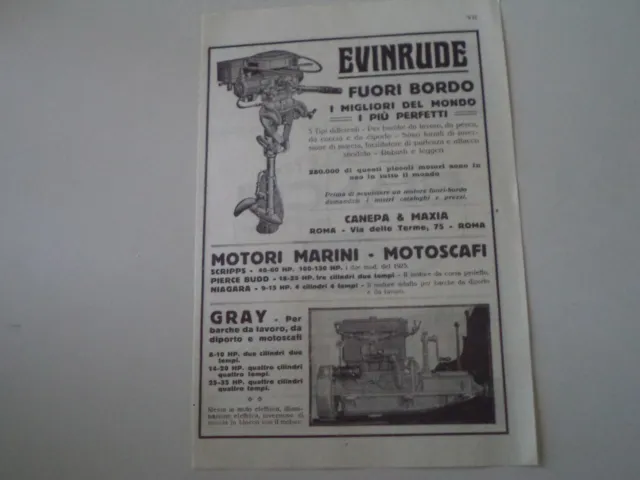 advertising Pubblicità 1925 MOTORI FUORIBORDO EVINRUDE