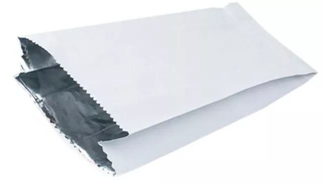 Aluminium Foil Lined Bags 7" x 9" x 12"  -Takeaway White Paper Bags  Pack of 500