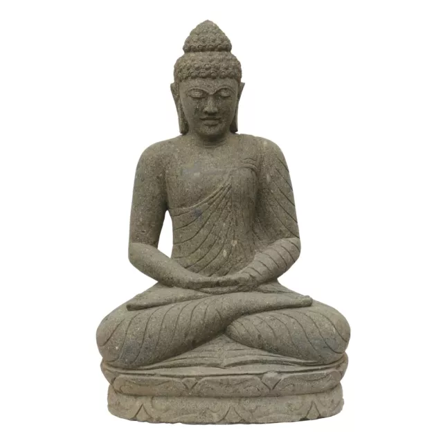 Buddha Figur Meditation sitzend 75cm Steinfigur Deko Garten Lava Stein frostfest
