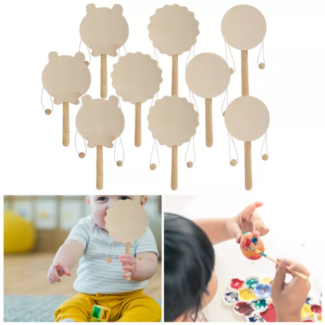 3 Sets Cartoon Wooden Rattle Baby Toys Wood Handcraft DIY Painting Education ✲