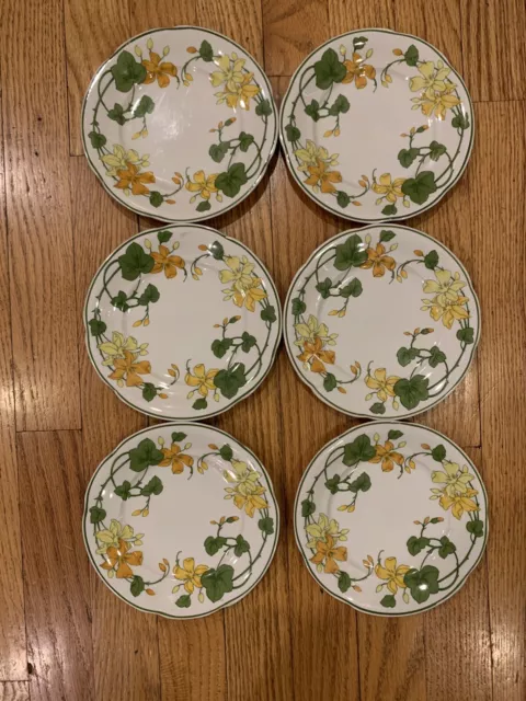 Set of 6 Villeroy & Boch Geranium 6.5” Bread Plates Germany LOVELY!