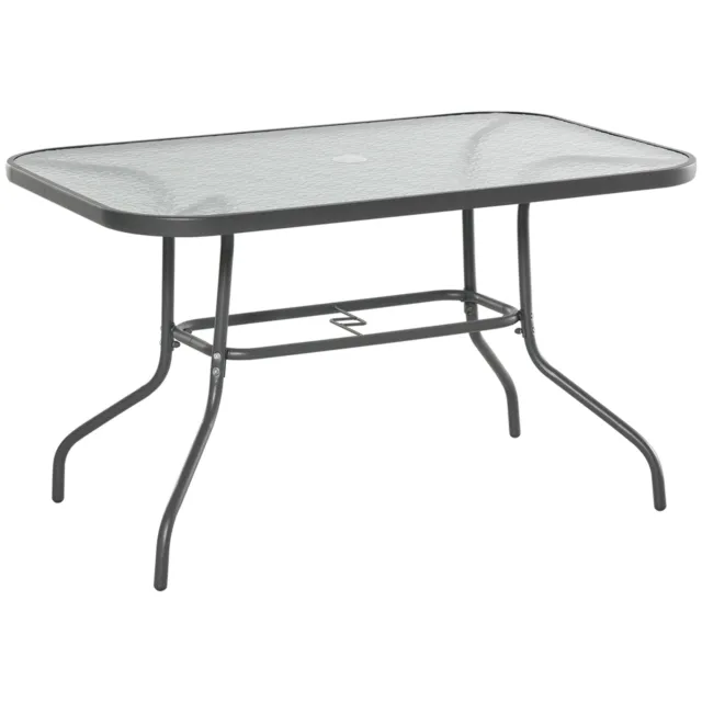 Outsunny Metal Garden Dining Table Outdoor Patio w/ Glass, Umbrella Hole