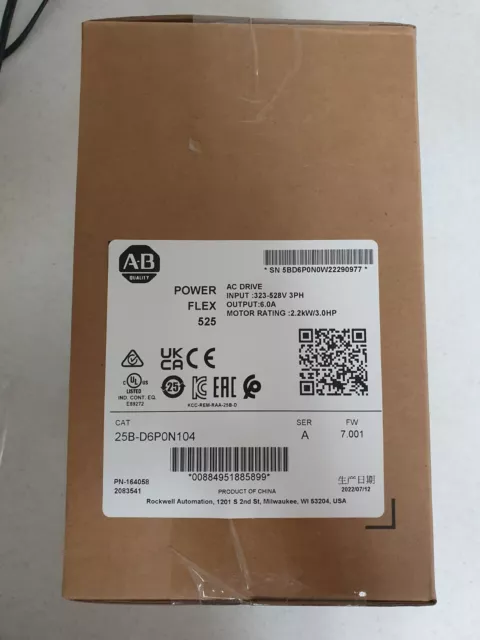 New Factory Sealed Allen-Bradley 25B-D6P0N104  525 2.2kW 3Hp AC Drive