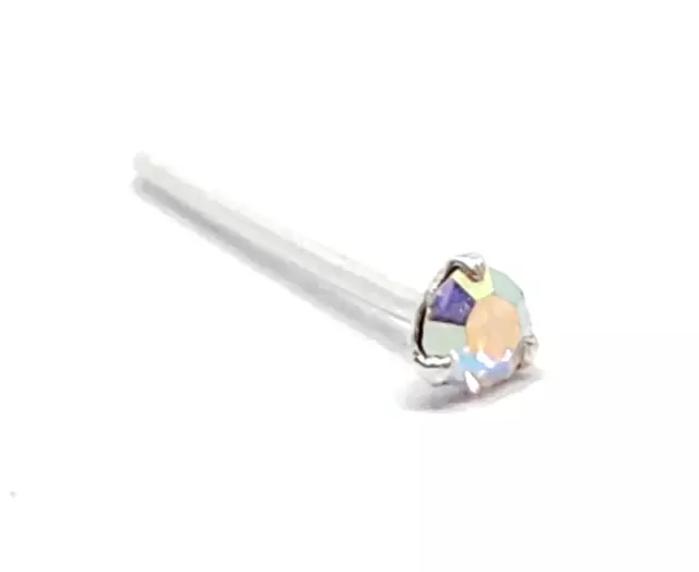 Stud de nez Tiny AB CZ Tri Claw Gemstone Set 22g (0.6mm) Argent 925 L Pliable