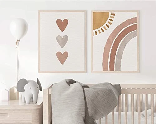 Boho Nursery Wall Art Heart Sun Rainbow Canvas Wall Art 12x16 Inch Unframed
