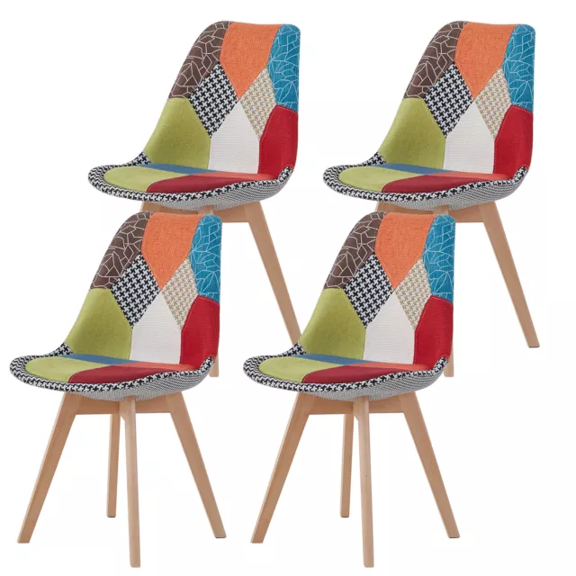 Lot de 4 Chaises en Patchwork Tulip avec coussin rembourré Salle à manger Rouge