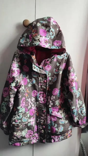 Joules Girls Floral Fleece Lined Hooded Coat Jacket 9-10 Years 140cm VGC
