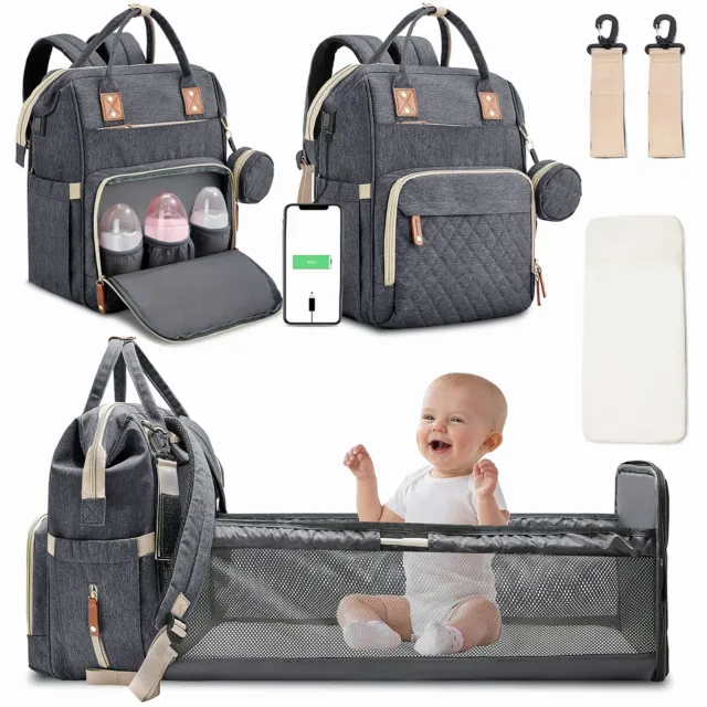 3 in 1 Diaper Bag Travel Mommy Backpack Portable Bassinet & Changing Station Pad