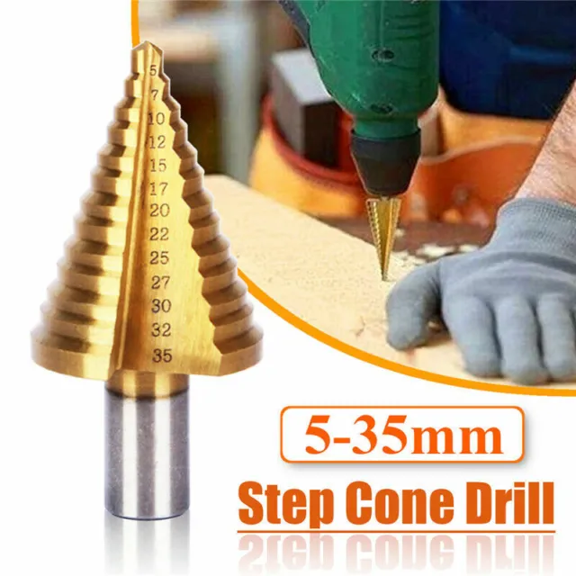 5-35mm Titanium 13 Step Spiral Groove Conical Cone Drill HSS Bit Set Hole Cutter