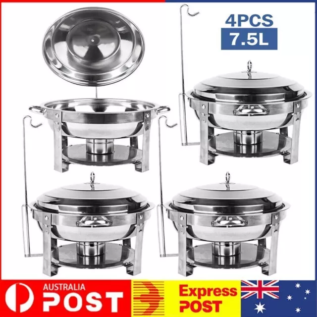 4X 7.5L Round Stainless Steel Chafing Dish Buffet Food Warmer Bain Marie Heater