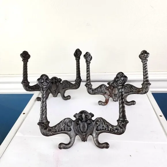 Lot of Three Antique Wall Coat Hooks Cast Iron