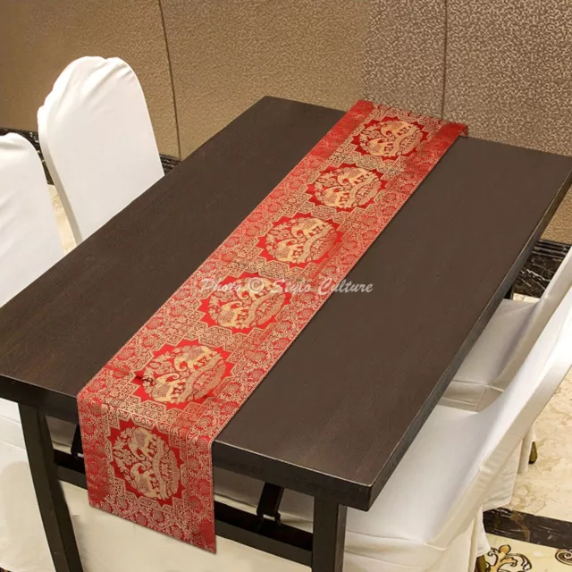 Cubierta de mesa étnica larga de elefante rojo brocado corredor de mesa...
