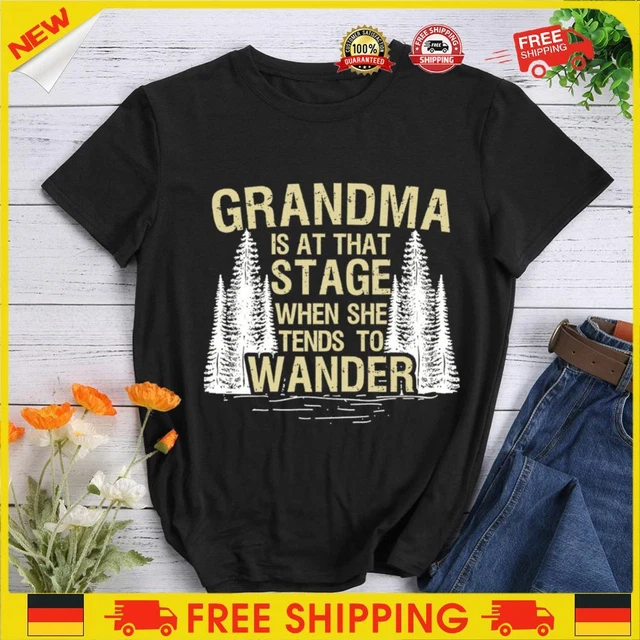 ❥ escursionismo-nonna-escursionista-outdoor-foresta-t-shirt-Nero-L