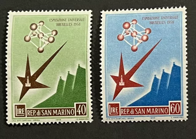 Travelstamps: 1958 San Marino Stamps Scott #412-413 “World’s Fair” Mint MNH OG