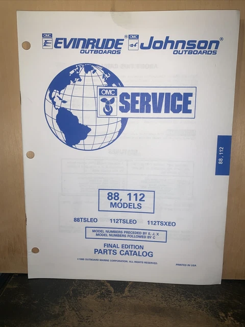 JOHNSON EVINRUDE PARTS LIST For 88 112 Models 1995 Original Copy JOHNSON EVINRUDE PARTS LIST For 88 112 Models 1995 Original Copy