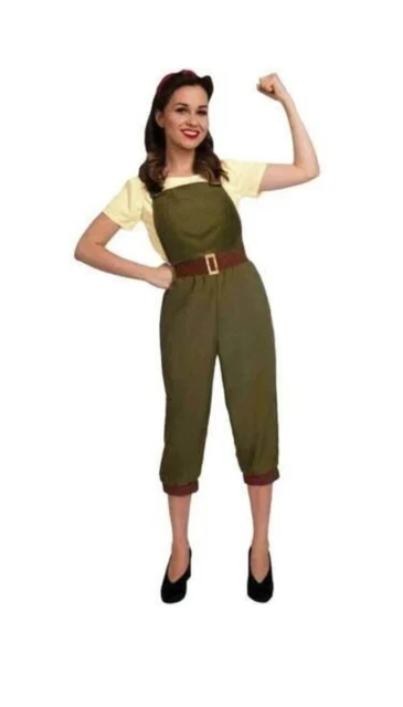 LADIES 40S 1940S WW2 Land Girl Fancy Dress Costume Khaki Landgirl by  Smiffys 38.99 - PicClick UK