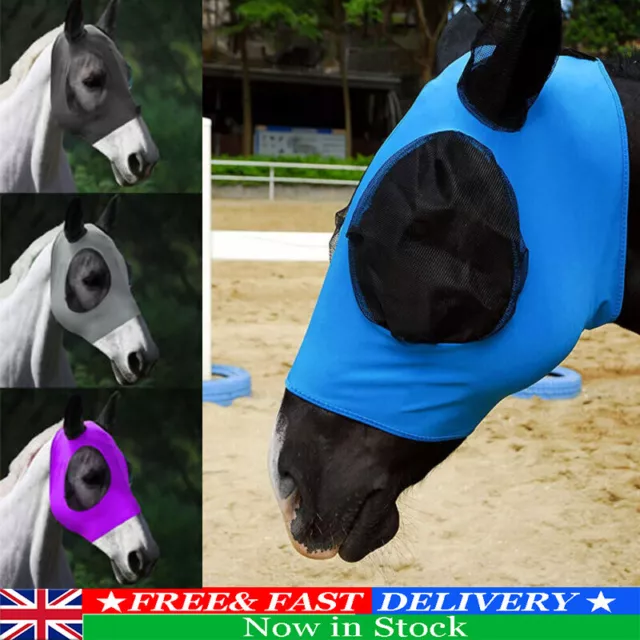 Horse Masters Fly Mask Bug Eye Saver w/ Ears Lycra Hood UV Protection Stretch