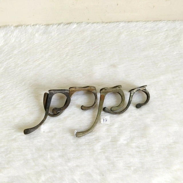 1920 Vintage Brass Wall Hooks Hanger Rich Patina Decorative Collectible 4 Pcs 17 2