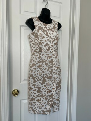 Kate and Lily Taupe/Off White Stretch Sleeveless Floral Pencil Dress Sz 6