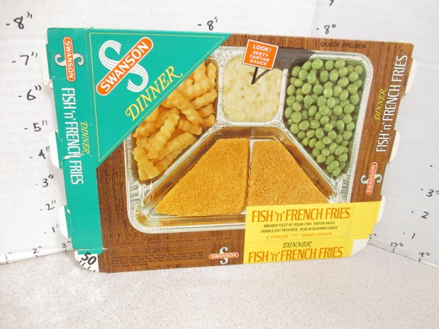 SWANSON 1960s FISH & FRENCH FRIES tartar sauce TV dinner vintage frozen food box
