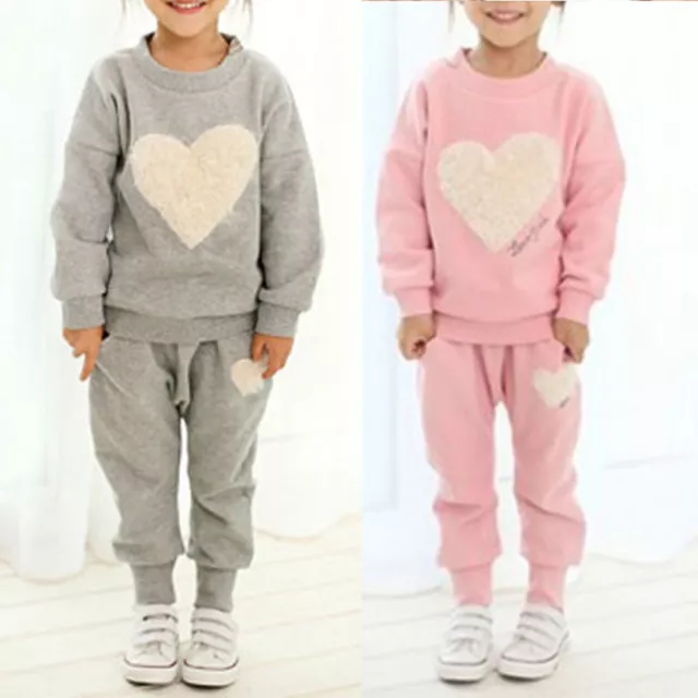 Kids Girls Long Sleeve Winter Tracksuit Sweatshirt Tops Pants Warm Outfit Set