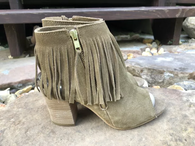 Carlos By Carlos Santana Jasper Booties Suede Leather Fringe Peep Toe Sz 8 3