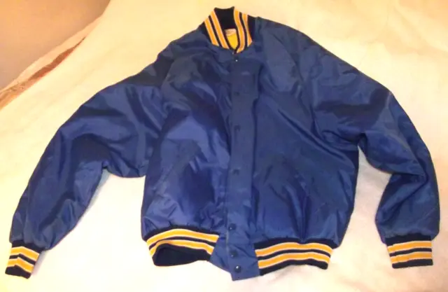 Unworn Vintage '80s Don Alleson Athletic XL Satin Nylon Jacket Blue Yellow Blank