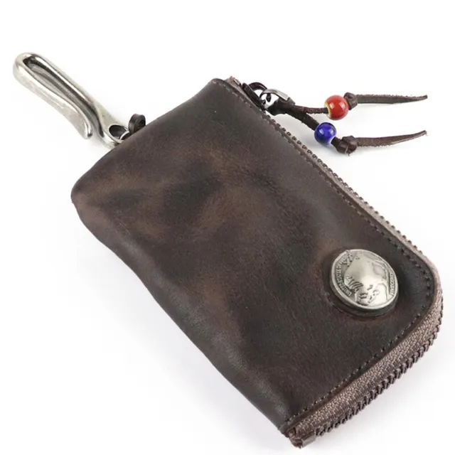 Genuine Leather Handmade Wallets Retro Zipper Small Card Holder Case Coin Purse