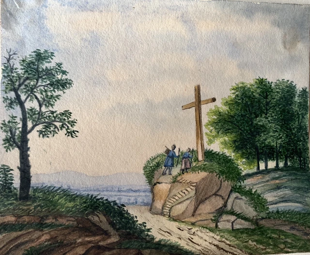Petite Aquarelle Originale Du XIXe – Paysage De Montagne Apaisant, époque Victorienne, Peinture Sur Papier, Sans Cadre