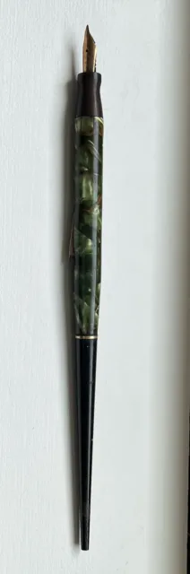 Vintage Eversharp Long Green Brown Marbleized Black Fountain Pen 14K Nib
