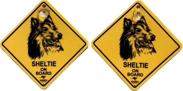 2 piezas 12 cm señal de tráfico + ventosa Sheltie señal de advertencia perro