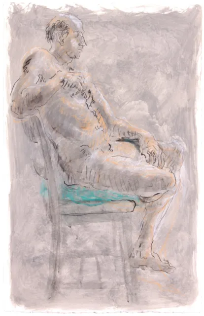 Lois Davis Male Nude in Chair Watercolor Painting Listed Indiana Artist 22 x 14