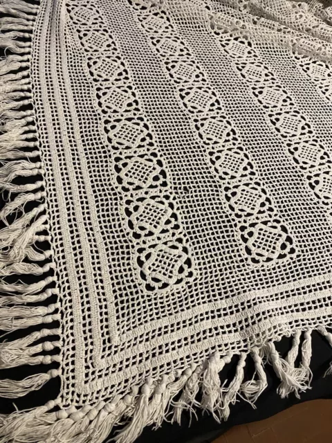 grand dessus de lit ancien fait main au crochet 210x205 cm/5274PO0