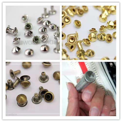 Da 50pz a 1000pz borchie cono a rivetto 6mm ARGENTO/ORO/BRONZO a scelta+punzone