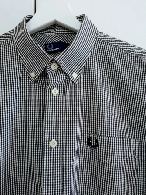 Camicia uomo FRED PERRY Gingham L (M) a quadretti bianco e nero con bottoni cotone ska mod 2