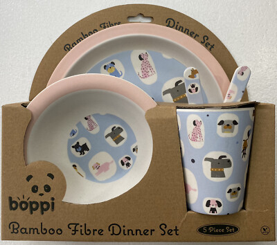 Boppi Cani Set da cena in fibra di bamboo 5 PEZZI Piatti & Ciotole 