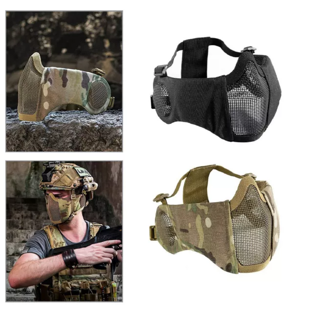 Tactical Airsoft Paintball Half Face Mask w/ Ear Protection Steel Wire Mesh Mask