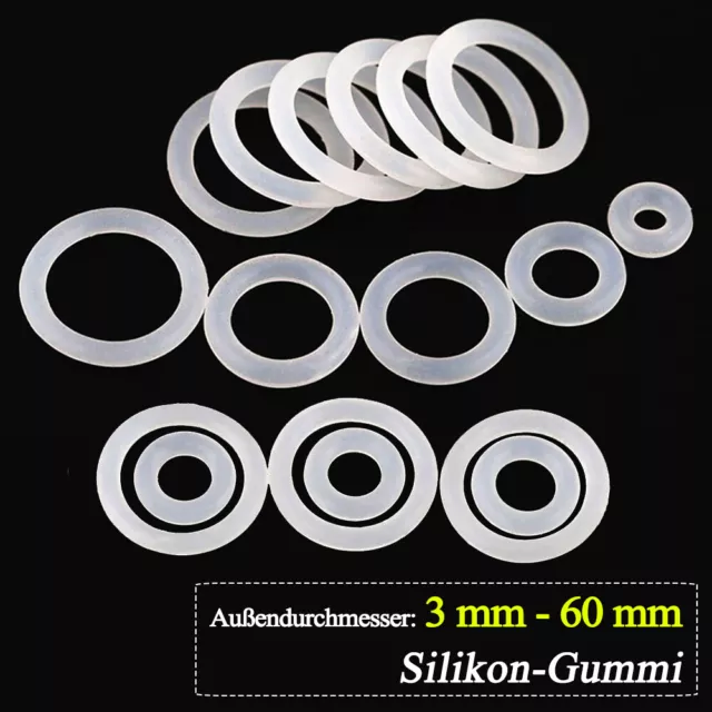 Außen Ø 3mm bis 60mm O-Ring Dichtungen Unterlegscheiben Weiß Silikon Gummi Ring