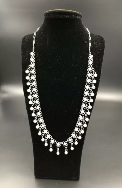 925 Argent Chaîne Collier, 42 CM Long Avec Boules, Bon État