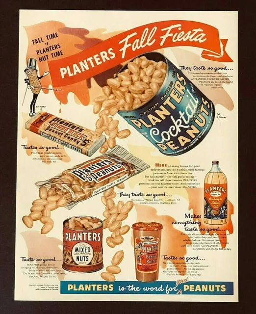 1953 Planters Peanuts Advertisement Fall Fiesta Mr Peanut Artwork Vtg Print AD