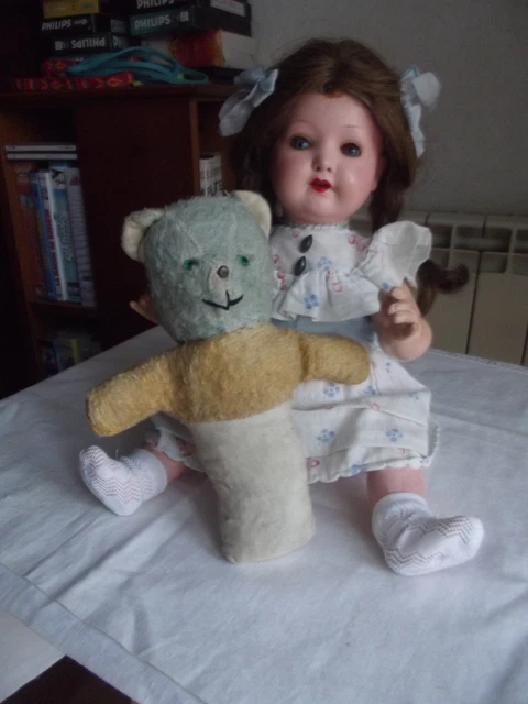 ANCIEN OURS en PELUCHE vers 1920, JOUET ANCIEN usé, taché mais très