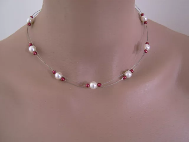 Collier couleur Ivoire/Bordeaux pr robe de Mariée/Mariage/Soirée perles nacrées