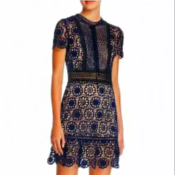 AQUA Dress Women's Sz XS Navy Blue Lace Crochet Cocktail Party Nwt $118