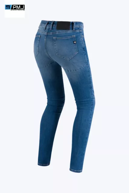 Jeans Femme à Partir De Moto Skinny Pmj Avec Protections Amovibles Bleue