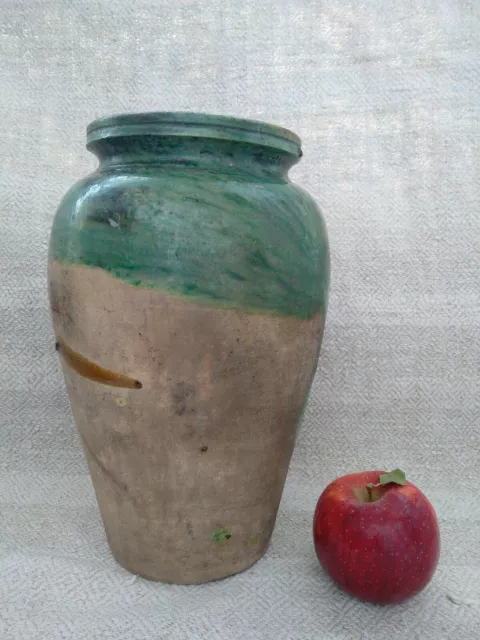 Antique Storage Crock Jar Green Glazed Stoneware Ceramic Pottery Food storage