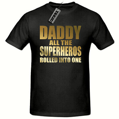 GOLD Slogan PAPà SUPEREROE MAGLIETTA, T-shirt da uomo, divertenti novità festa del papà Tshirt