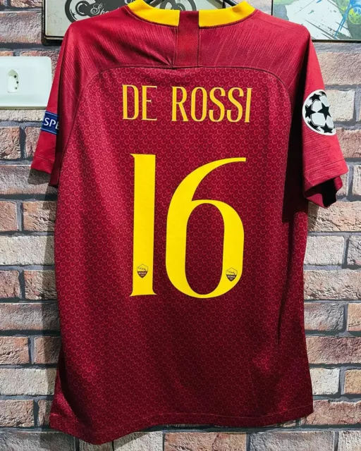 De Rossi #16 As Roma 2018-2019 Home Red Football Shirt Retro Soccer Jersey XL